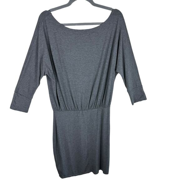 Just Fab Gray 3/4 Sleeve Boat Neck Lightweight Jersey Knit Stretchy Dress Size M - Picture 2 of 7